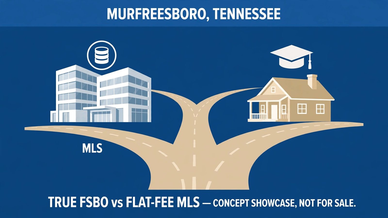 Lead graphic: two paths — flat-fee MLS vs True FSBO — Murfreesboro Tennessee, concept showcase not for sale